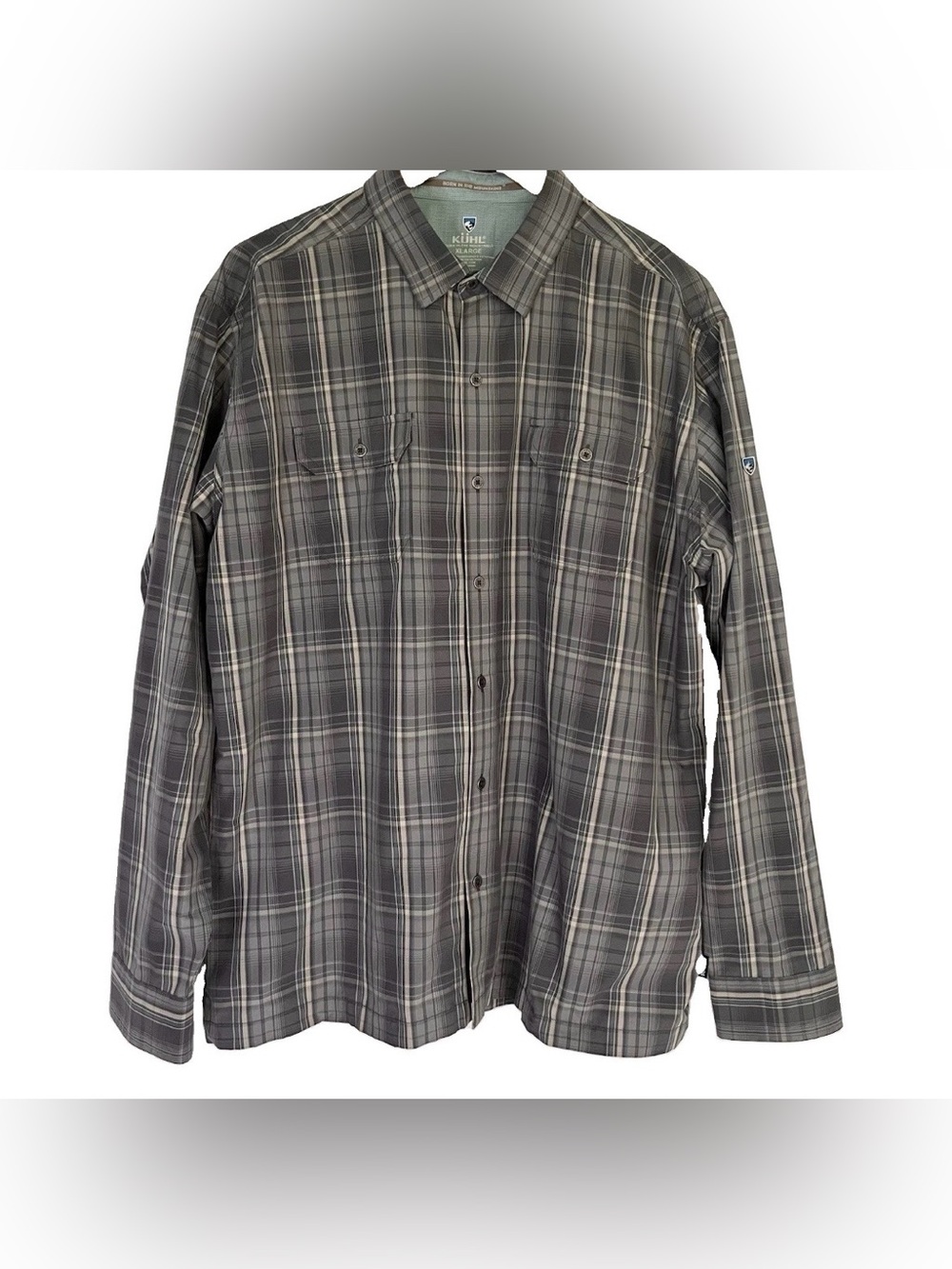 Kuhl Men's Gray Green Plaid Long-Sleeve Button-Down Shirt XL